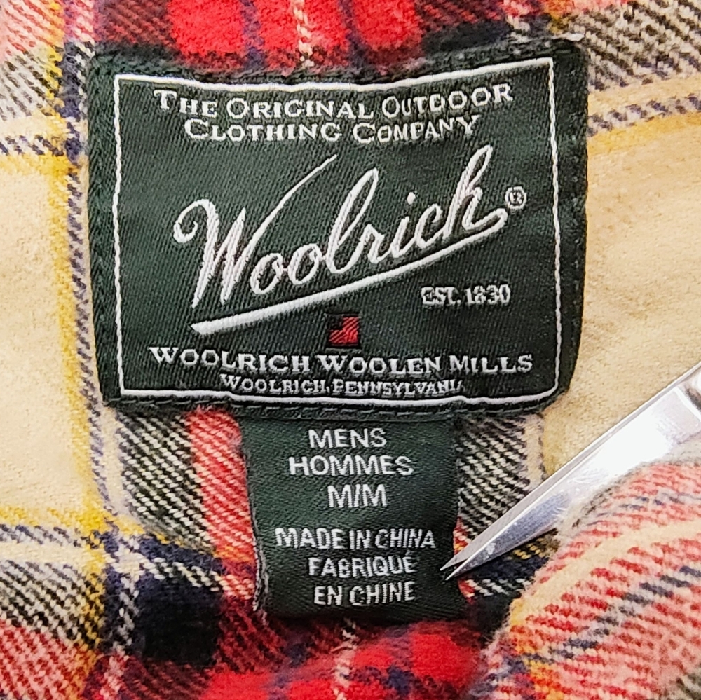 Woolrich Red & Tan Plaid Outdoor Hiking Fishing Flannel Casual Button Down Shirt - Picture 10 of 11